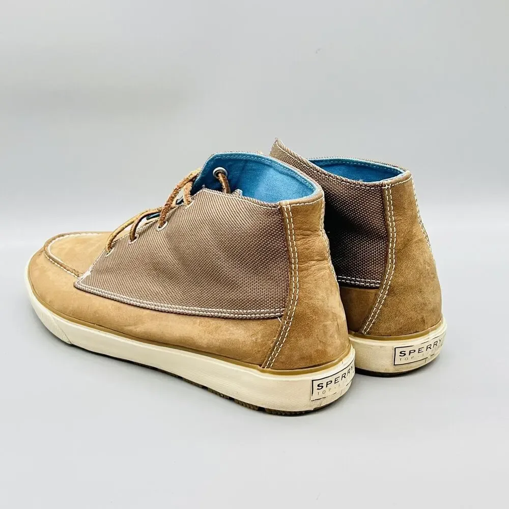 Sperry Shoes Mens 13 Brown Leather Canvas Top Sider Boat Chukka Casual Comfort